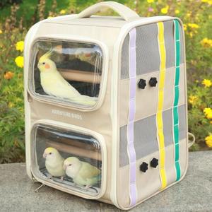 2단 앵무새 이동장 백팩  접이식 새장  가벼운 야외 애완동물 하우스  휴대용 케이지