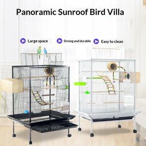 고급 스틸제 새장 대형 중형 앵무새 코카티엘 다중 문 탈착식 트레이 바퀴 녹 방지
