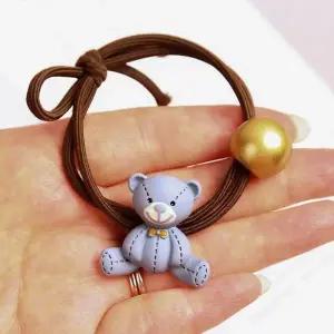 [골드스마일]곰돌이 캐릭터 헤어밴드 고무줄 슈슈 스크런치 여자 머리끈