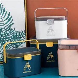 뚜껑있는 가정용 구급함 이동식 가정용 약통 비상약 보관함 투명