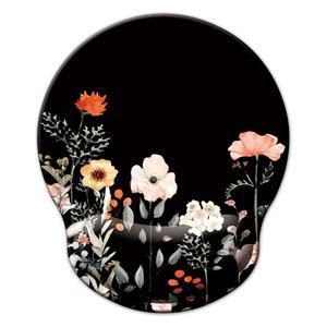 손목 지지대가 있는 마우스 패드, 메모리 폼 받침대 쿠션이 인체공학적 홈 오피스 컴퓨터 노트북용 미끄럼 방지 고무 베이스 게이밍 플라워 블랙