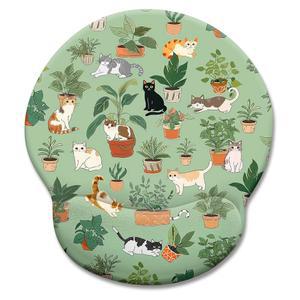 손목 받침대가 있는 림크리안 고양이 인체공학적 마우스 패드, 미끄럼 방지 PU 베이스가 녹색 컴퓨터 패드 지지대, 책상 작업을 위한 재미있는 귀여운 사무실 장식 액세서리