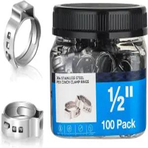 Seelink 100PC 1/2인치 PEX 인치 클램프 링 304개의 스테인리스 스틸 크림프 단일 이어 호스 파이프 피팅