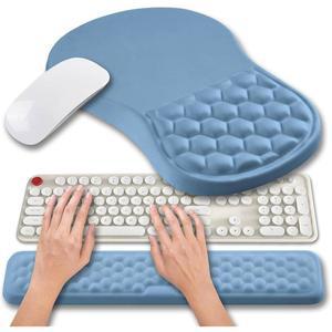 Hokafenle 2 in 1 인체공학적 마우스 패드 손목 지지 및 받침대, 터널 마사지 벌지 풀 메모리 젤 디자인(2In1 세트, 레이크 블루)