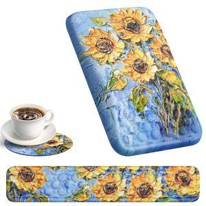 컴퓨터 키보드와 마우스를 위한 Ospellf 3 in 1 인체공학적 손목 받침대 패드, 사무실 지원이 포함된 대형 마우스 패드 세트, 해바라기