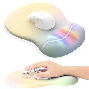 손목 받침대가 있는 TECKNET 인체공학적 마우스 패드, 지지대가 메모리 폼 매끄러운 표면, 중간 오목 및 미끄럼 방지 베이스, 홈 오피스 게임용 기능, 노란색