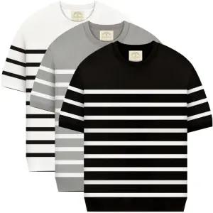 남자 반팔 니트 여름 스트라이프 단가라 니트티 남성 반팔티 빅사이즈 M~2XL