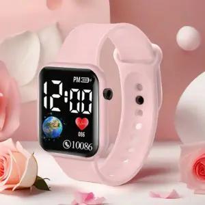 [콩심팥심]학생 사각 디지털 LED 전자시계 손목 시계 핑크 20대시계 30대시계