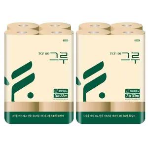 [삼정펄프] 그루 대나무 천연펄프 무표백 화장지 3겹 33M 12롤x2팩