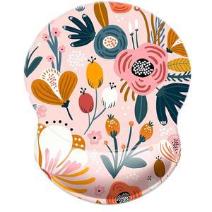 손목 지지 기능이 있는 마우스 패드, 사무실, 컴퓨터, 노트북 및 Mac용 미끄럼 방지 패드 받침대, 편안하고 가벼운 인체공학적 매트(손목-핑크 플로럴)