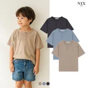 [NIXKIDS]유니)기본핏 슬럽 헨리넥티셔츠(FKQMCTY731P