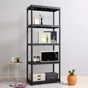 에보니아 클리어 와이드 5단 수납 선반 / 라탄무늬