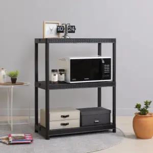 에보니아 클리어 와이드 3단 수납 선반 / 라탄무늬