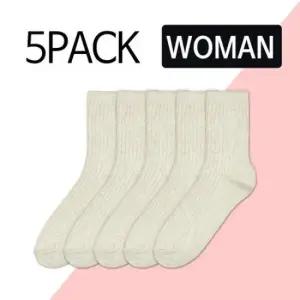 언비데이 [5PACKS] 여자 무지 기본 중목 골지양말 - 오트밀