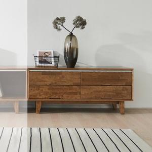 [인우드]리헤 고무나무 원목 서랍 도어 비디오 거실장 1200