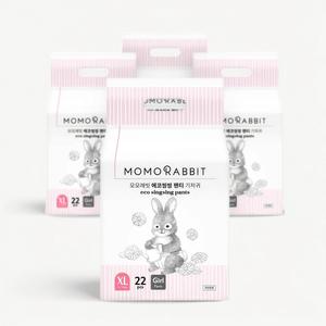 모모래빗 기저귀 에코씽씽 팬티형 기저귀 여아용 특대형 XL(11~14kg) 22매입 4팩