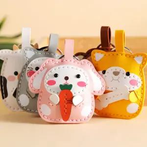 가죽 열쇠고리 키링 만들기 DIY 가죽공예 키트 바느질 캐릭터
