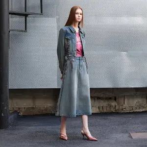 [에고이스트](광주신세계)[BLUE LABEL] 레이스업 롱 데님 스커트 (ER3ODS01)