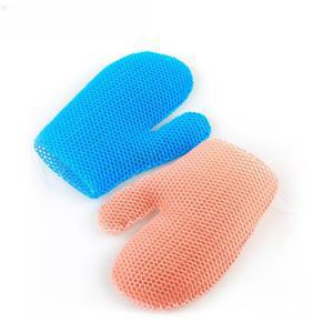 샤워글로브 블루 목욕타올 바디 벌집 스크럽 장갑 손가락 각질제거