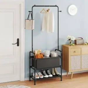 블랙 스탠드 홈 라이프 옷걸이 2단선반 행거 (WFFWQKI)