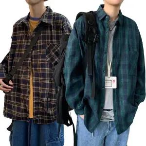 /오엠티 캐주얼 남자 셔츠 체크 남방 오버핏 봄 가을 긴팔