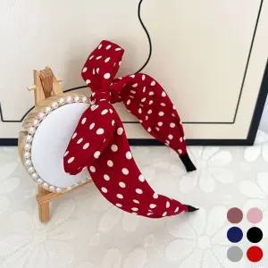 여성 귀여운 땡땡이 도트 무늬 매듭 리본 머리띠