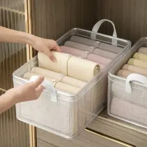 [1+1+1] 클린메쉬 접이식 철제 투명 리빙박스 세척가능 수납정리함 26L