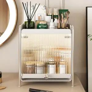 화장대 정리함 소형 철제 슬라이딩 커버 화장품 수납함 여성 거치대 트레이 정돈