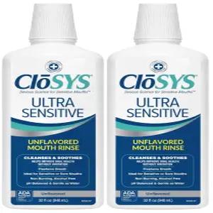 클로시스 울트라 센서티브 구강청결제 32온스 2개입 무알코올 무향 무색소 pH 균형 입안 전체 진정 도움