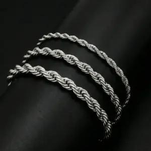 남자 은 팔찌 실버 백금 도금 화이트 골드 써지컬스틸 로프 체인 팔찌