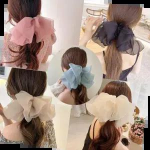 빅사이즈 왕리본 쉬폰 엔젤 반자동 집게핀 헤어핀