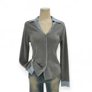 브이 오픈카라 배색 니트 가디건 TOBDFCD014