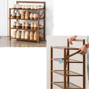 현관 인테리어 다용도 대형 신발 선반 슬림 정리대 보관함 수납장 신발장 4단 50CM 브라운 갈색