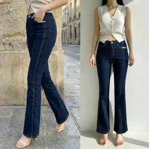 절개라인부츠컷 하우룩 밴딩 절개 소프트 데님 부츠컷 크롭 바지