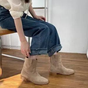 스웨이드 웨스턴 미들부츠 로우굽 라운드토 데일리핏 5FWY WFKA0Q7