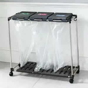 가정용 분리수거함 다용도 이동식 봉투형 재활용 분리수거함 뚜껑형 3단 실내 걸이