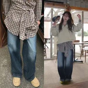 [모코블링]딥블루 데님팬츠 청바지 데님팬츠 하이웨스트 와이드팬츠 봄옷