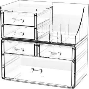 CQ 아크릴 클리어 화장대용 정리함 서랍장용 5개가 있는 스킨케어 플라스틱 귀여운 책상 액세서리 뷰티