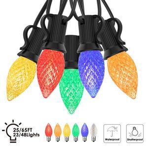 25피트 크리스마스 스트링 라이트 C7 RGB 파티용 깨짐방지 연결 가능 디밍 가랜드 야외 장식 멀티 컬러 행