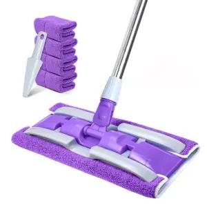 CozyTemp 집게형 밀대걸레 다용도 청소 막대걸레 극세사걸레 4매 밀대 세트 퍼플