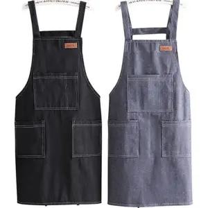 방수 앞치마 바리스타 원피스 어린이집 데님 앞치마 가정용 캠핑