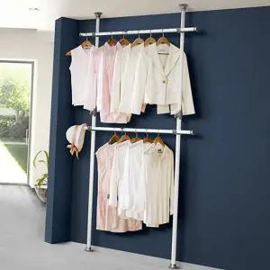 고정 행거 튼튼한 조립식 다용도 2단 행거 철제 옷걸이 옷방 보관함 정리대 방문 의류
