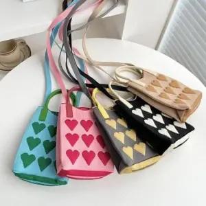 하트 포인트 여성용 간편 외출 니트 미니 크로스백 숄더백