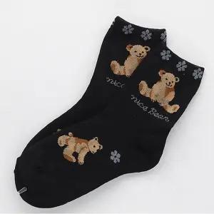 여성용 곰돌이 케쥬얼 패션양말 여자양말 검정1켤레