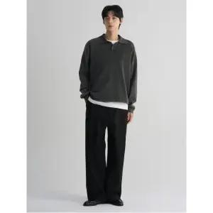 [에잇세컨즈] 커브드 와이드핏 코튼 슬랙스  블랙 (456221MCI5)