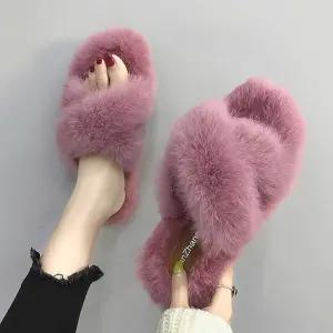 여성플랫슬리퍼 여자 해외 여행 편한 퍼 슬리퍼 공항 패션 스트랩