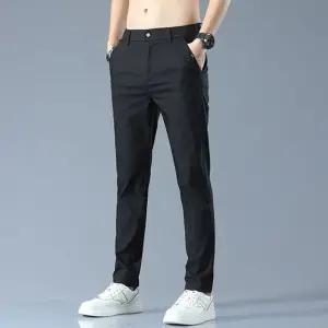 단추 바지 기본 일자 팬츠 베이직 뒷밴딩 지퍼 면접 DaE8+6pSd