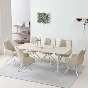 [스코나] 포레온 양면 포세린 세라믹 6인 식탁 세트(회전의자 6개)