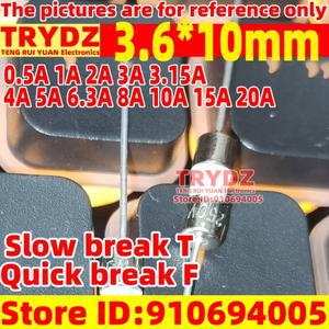10개 새 3.6x10mm 슬로우 브레이크 T 패스트 F 세라믹 와이어 퓨즈 튜브 0.5A 1A 2A 3A 3.15A 4A 5A 6.3A 8