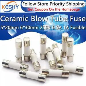 10 개세트 5x20mm 6x30mm 고속 블로우 튜브 퓨즈 250V 0.5A 1A 2A 3A 4A 5A 6A 6.3A 8A AMP 세라믹 가용성